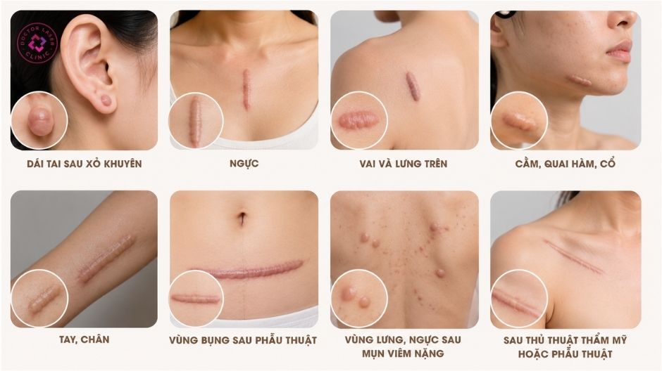 các vị trí thường xuất hiện sẹo lồi