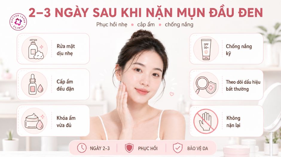 chăm sóc da 2 đến 3 ngày sau khi nặn mụn đầu đen