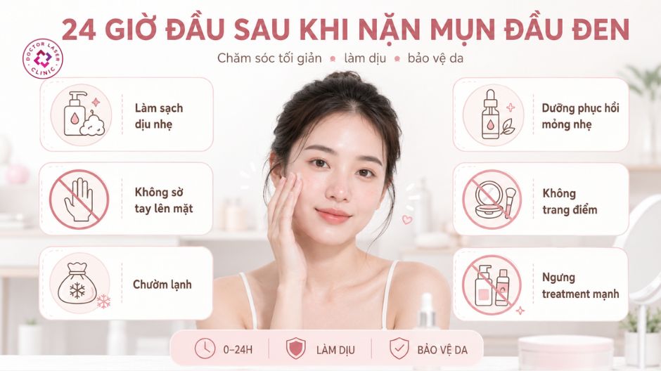 chăm sóc da 24 giờ đầu sau khi nặn mụn đầu đen