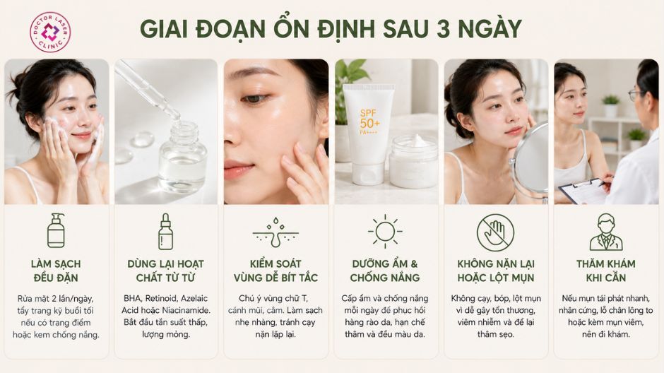 chăm sóc da ổn định sau 3 ngày nặn mụn đầu đen