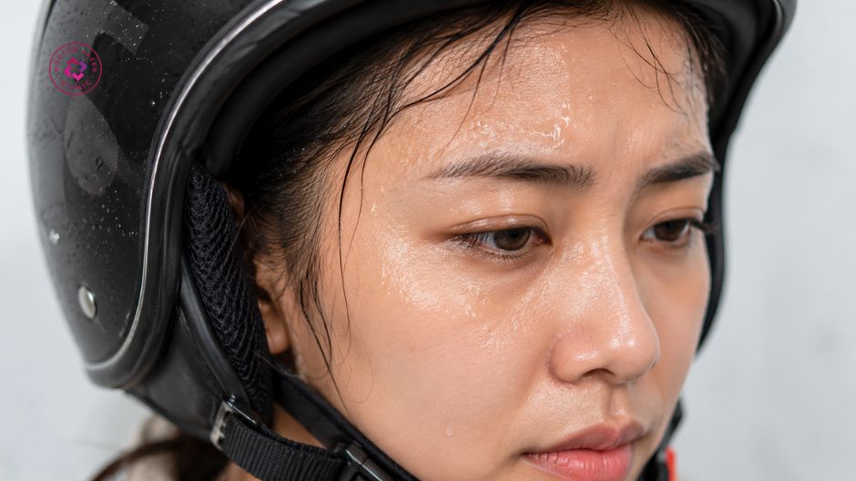 ma sát và mồ hôi gây mụn đầu đen ở trán