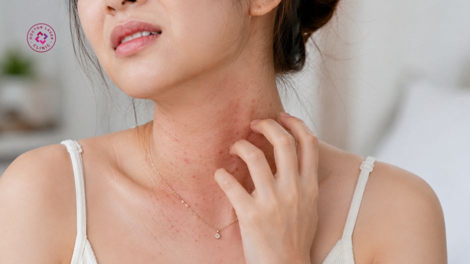 ma sát với quần áo gây mụn trứng cá ở cổ