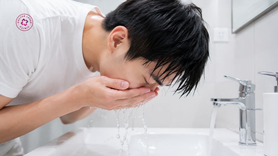 rửa mặt dịu nhẹ để ngăn ngừa mụn đầu đen ở má tái phát