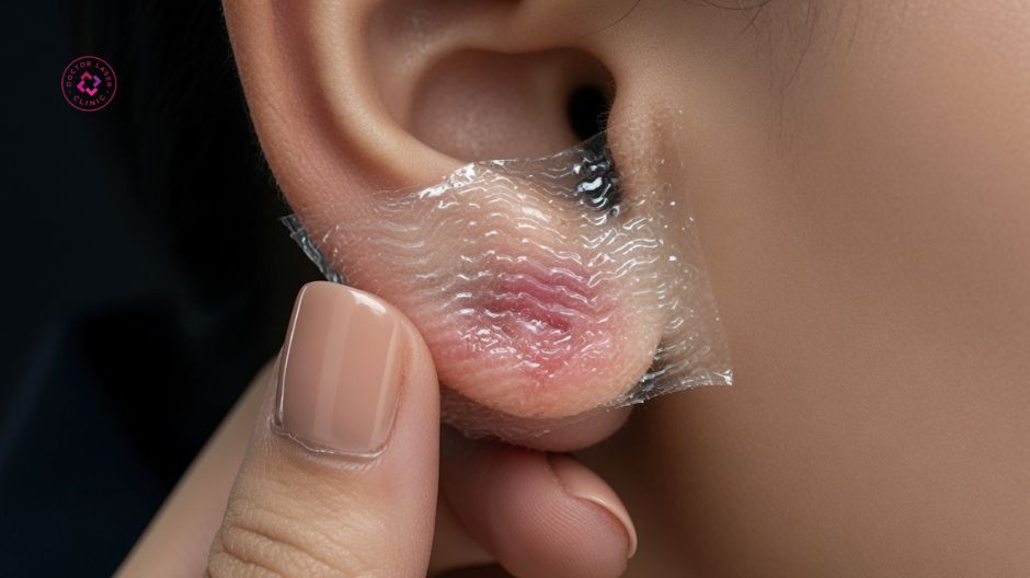 băng ép và gel silicone trị sẹo lồi xỏ khuyên