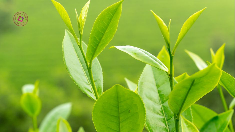 chiết xuất trà xanh hỗ trợ làm dịu da mụn