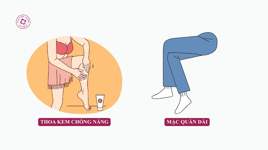 chống nắng sau điều trị sẹo thâm ở chân