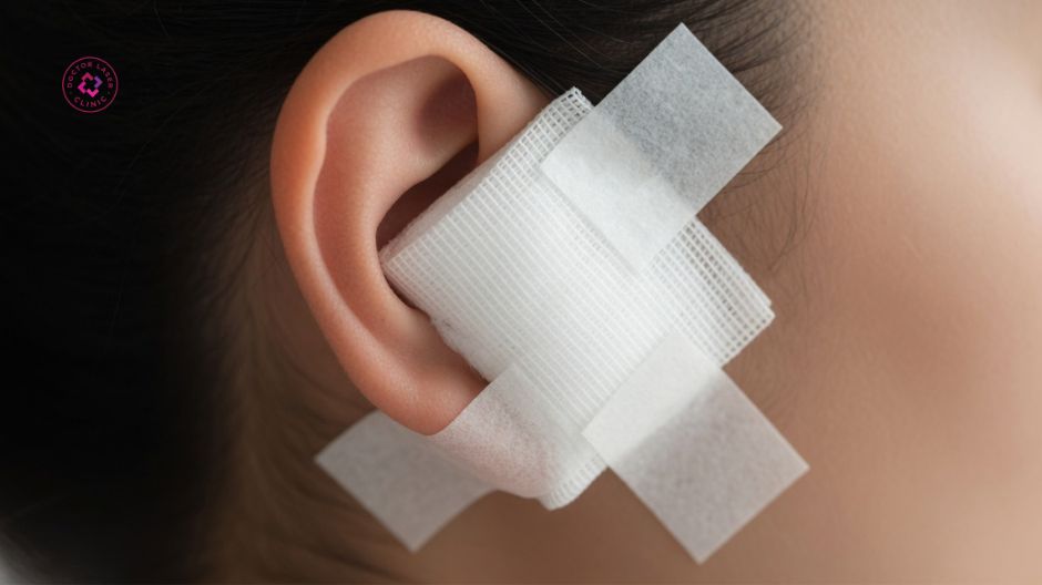 giữ vùng điều trị sẹo lồi tai sạch và khô thoáng