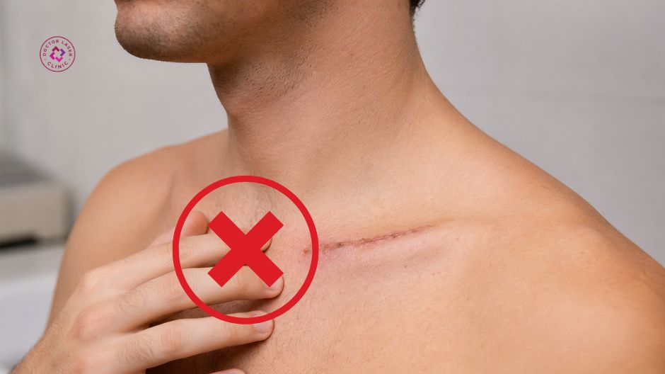 không bóc mài hoặc cào gãi sau điều trị sẹo lồi ngực
