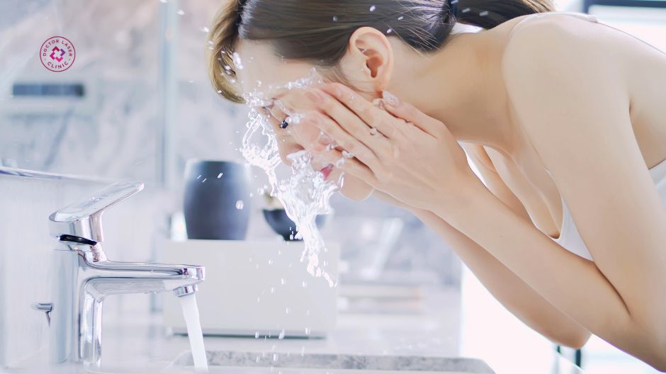 làm sạch da nhẹ nhàng sau khi trị thâm mụn bằng laser