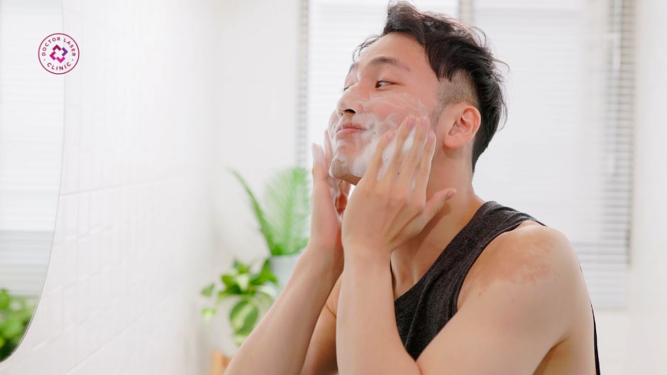 làm sạch dịu nhẹ cho da thâm đỏ sau mụn