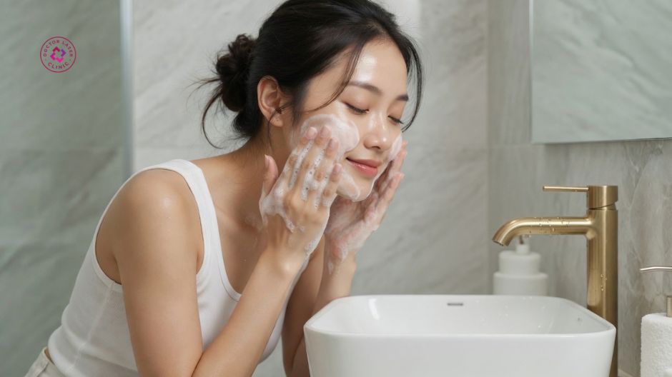làm sạch nhẹ nhàng sau điều trị mụn