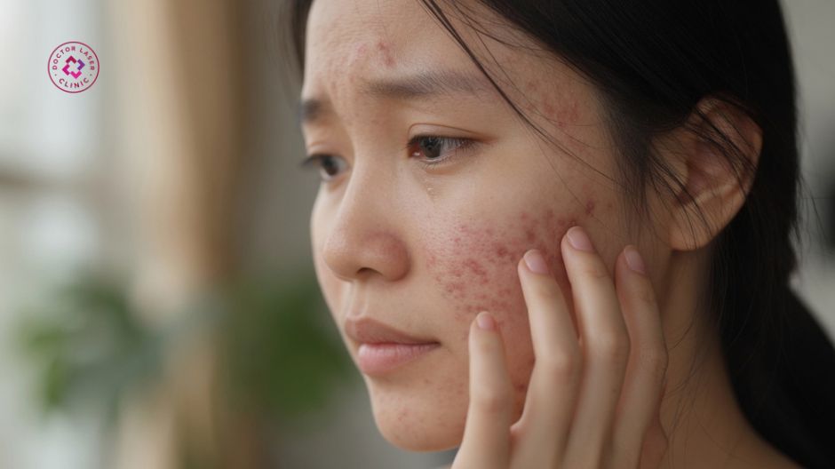 mụn viêm kéo dài gây thâm đỏ sau mụn