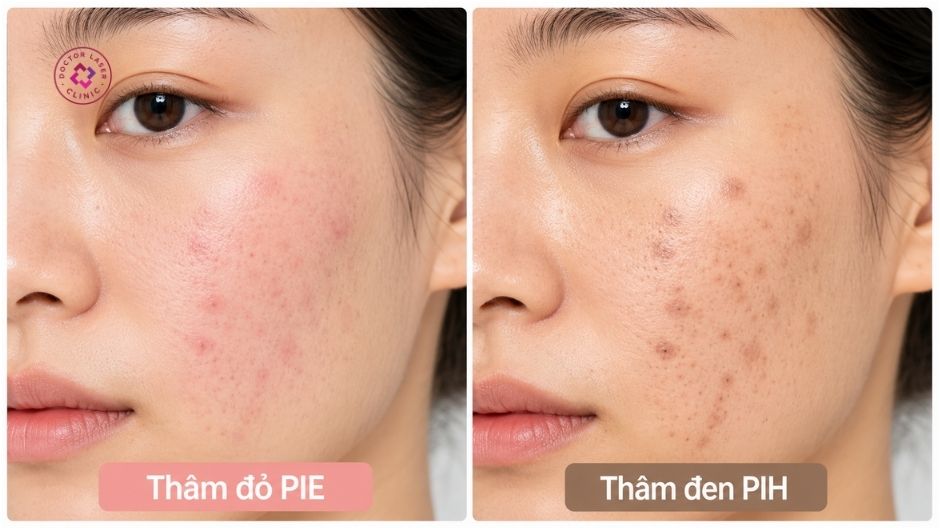 phân biệt thâm đỏ và thâm đen sau mụn