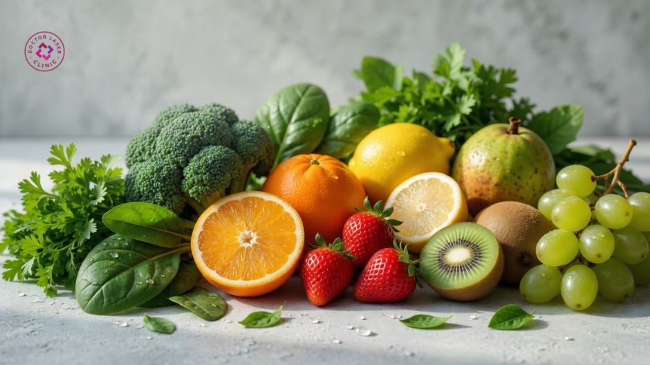 rau xanh trái cây vitamin c hỗ trợ da
