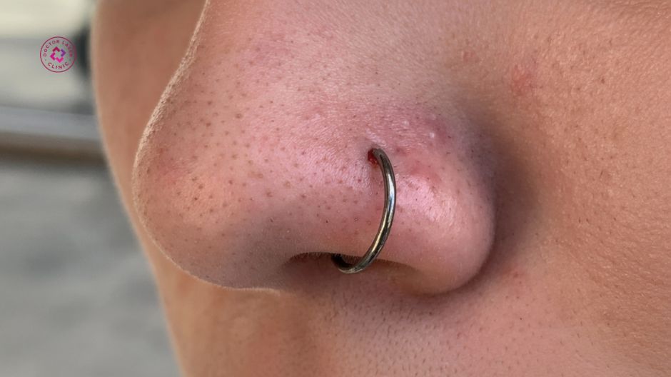 xỏ khuyên mũi bị nhiễm trùng gây sẹo lồi