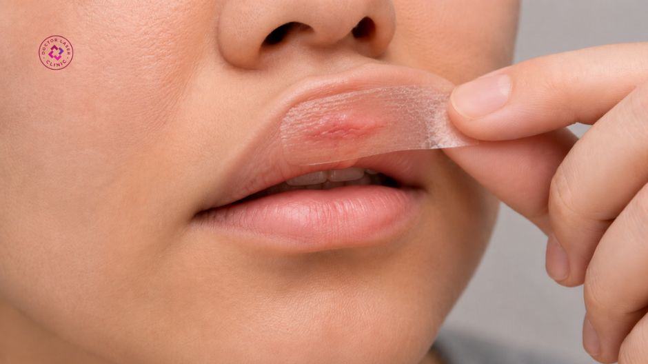 dán tấm silicon điều trị sẹo lồi ở môi