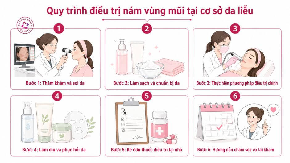 quy trình điều trị nám vùng mũi tại cơ sở da liễu