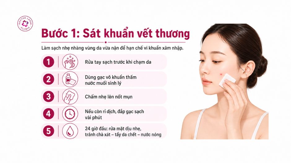 sát khuẩn vết thương sau khi nặn mụn