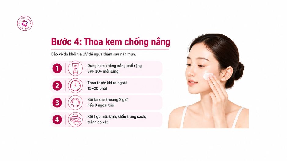 thoa kem chống nắng sau khi nặn mụn
