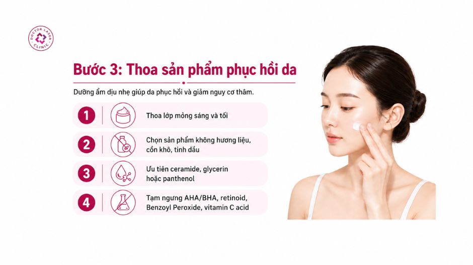 thoa sản phẩm phục hồi da sau khi nặn mụn