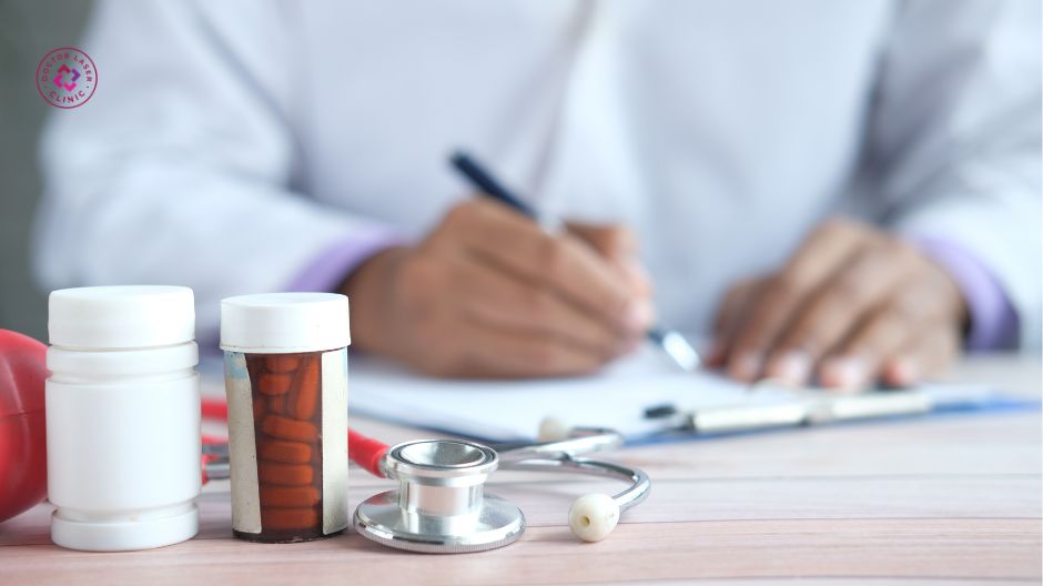 uống thuốc theo toa của bác sĩ điều trị nám quanh miệng