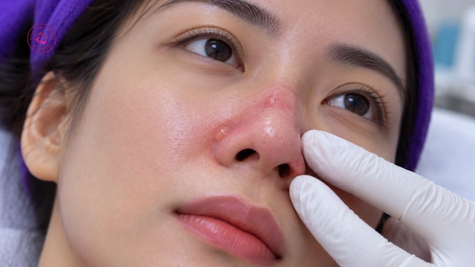 bỏng da sau điều trị giãn mao mạch mũi