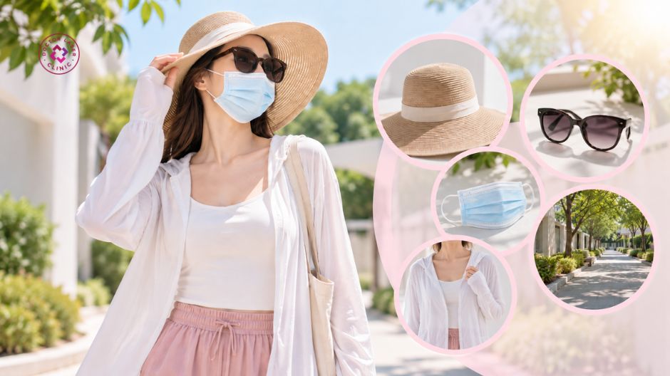 chống nắng và che chắn để phòng ngừa nám tàn nhang đồi mồi