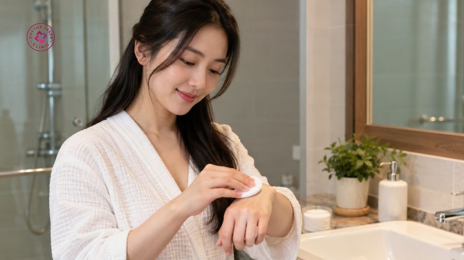 làm sạch nhẹ nhàng sau điều trị tăng sắc tố da ở tay
