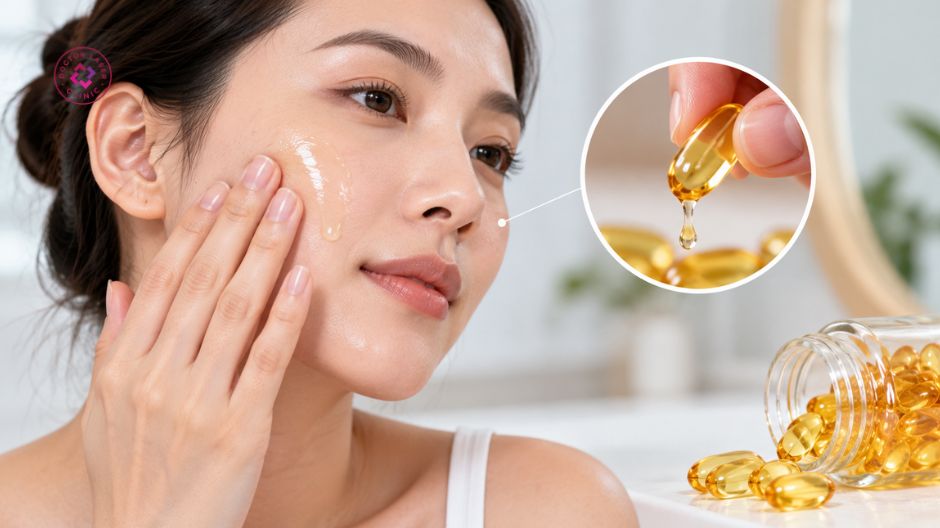 thoa trực tiếp dầu vitamin e lên da